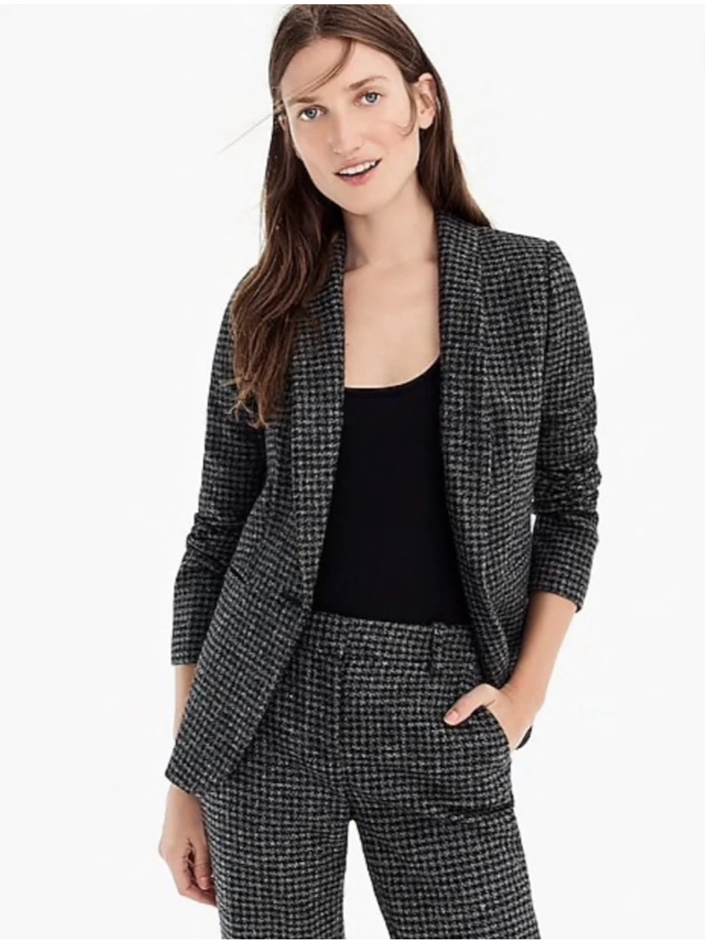 J Crew Parke Black & Gray Houndstooth Blazer Red Collar | Sz 10 | EUC
